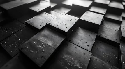 A black and white photo of a wall made of black squares