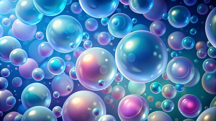 Abstract blue water background with floating transparent bubbles