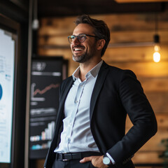 Portrait of a businessman leading a business meeting