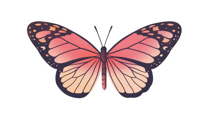 Obraz premium Butterfly Transparent Isolated Illustration with Gradient Wings and Intricate Patterns in a Minimalist Design for Nature Themes Biophilia, and Spring Inspirations in Soft Pink Orange, and Black Colors