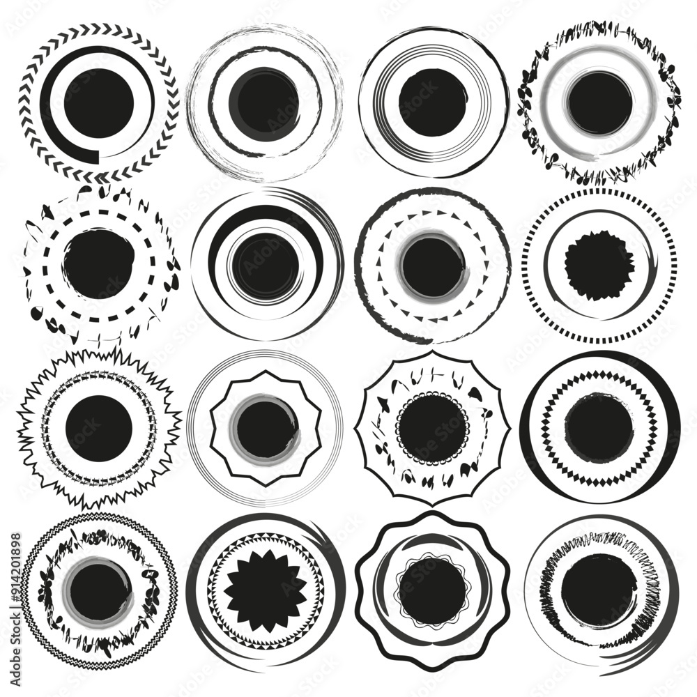 Poster round vector frames. black and white. abstract patterns. decorative elements.