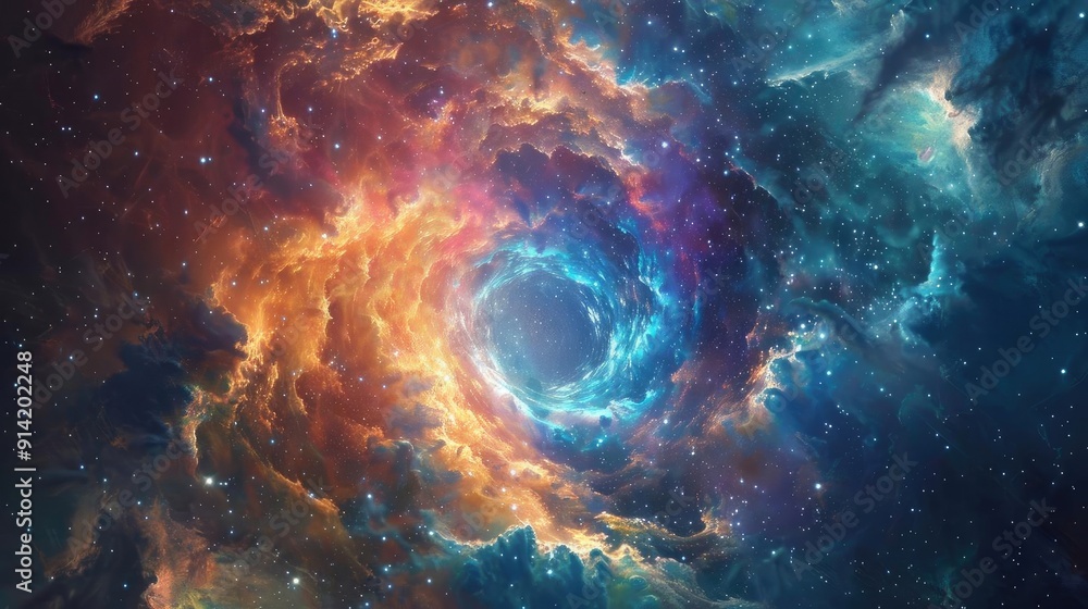 Poster stunning image of a glowing supernova explosion in deep space, showcasing vibrant colors and intrica