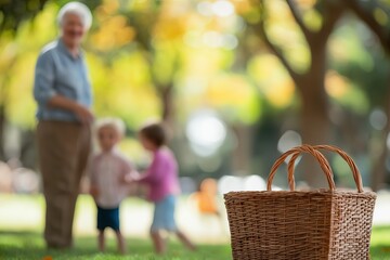 Senior Man and Grandchildren Enjoying Park Outing