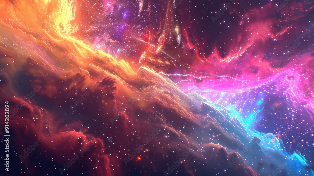 Poster a stunning nebula filled with vibrant colors and swirling clouds, capturing the beauty of deep space