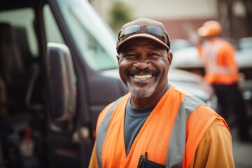 Portrait of a smiling middle aged sanitation worker