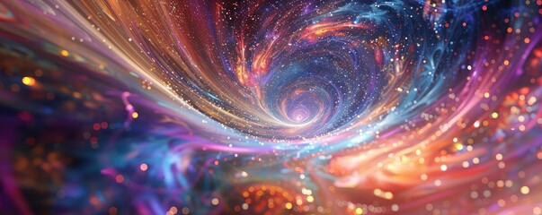 A vibrant cosmic swirl of colors and stars, depicting the beauty of space and the mysteries it holds.