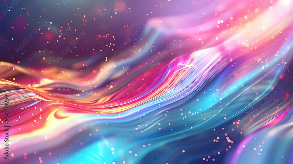Poster abstract waves of vibrant colors blend seamlessly, creating a captivating visual experience filled w
