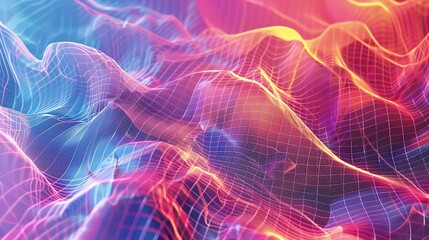 Fototapeta premium Vibrant abstract waves with colorful gradients and intricate patterns, creating a mesmerizing digital landscape.