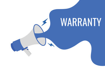 warranty button, banner, label, template for website. warranty text with colorful megaphone icon
