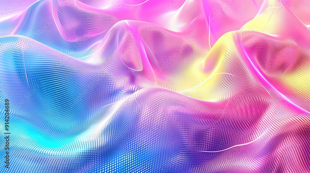 Poster a vibrant abstract background featuring flowing waves of soft pastel colors in a harmonious blend of