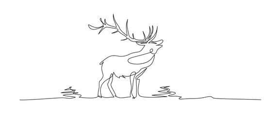 Reindeer continuous one line drawing, single line art deer animal element, minimalist sketch line vector illustration, christmas winter new year concept
