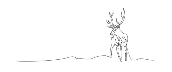 Reindeer continuous one line drawing, single line art deer animal element, minimalist sketch line vector illustration, christmas winter new year concept
