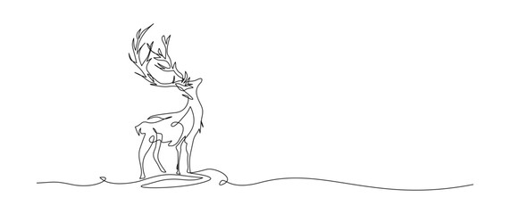 Reindeer continuous one line drawing, single line art deer animal element, minimalist sketch line vector illustration, christmas winter new year concept