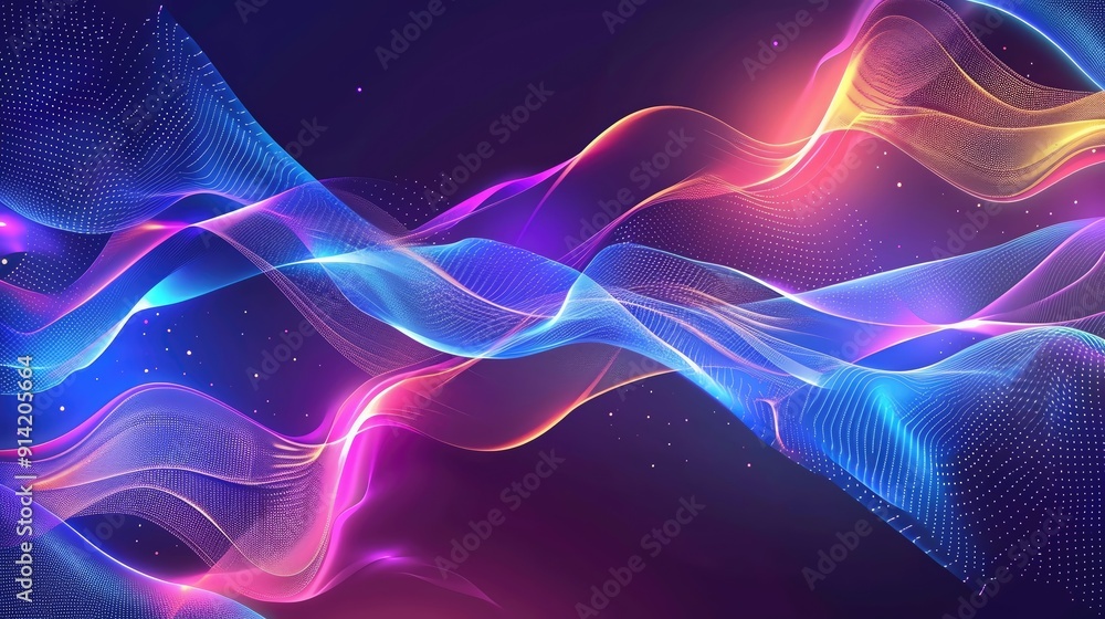 Poster vibrant abstract waves in dynamic colors, creating a mesmerizing visual effect ideal for backgrounds