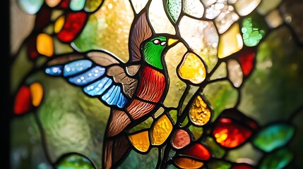 Detailed Close-up of Vibrant Stained Glass Window, Artistic Illustration