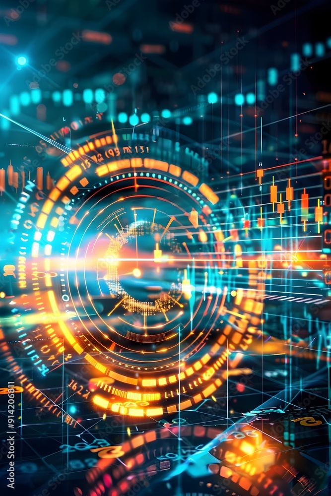 Poster abstract futuristic technology background with glowing lines and data.