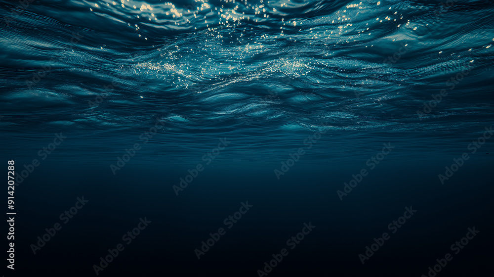 Aufkleber calm ocean surface reflecting sunlight on a clear day, creating shimmering patterns in deep blue wat