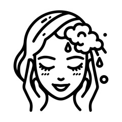 Beautiful girl take care of her facial washing icon