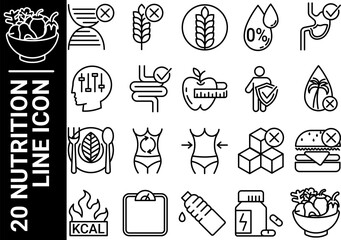 20 nutrition line icon, black and white