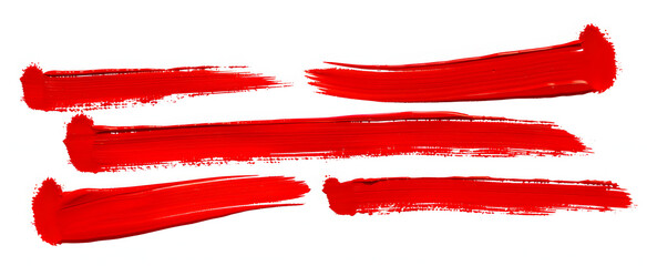Set of red marker paint . Strokes isolated on transparent background