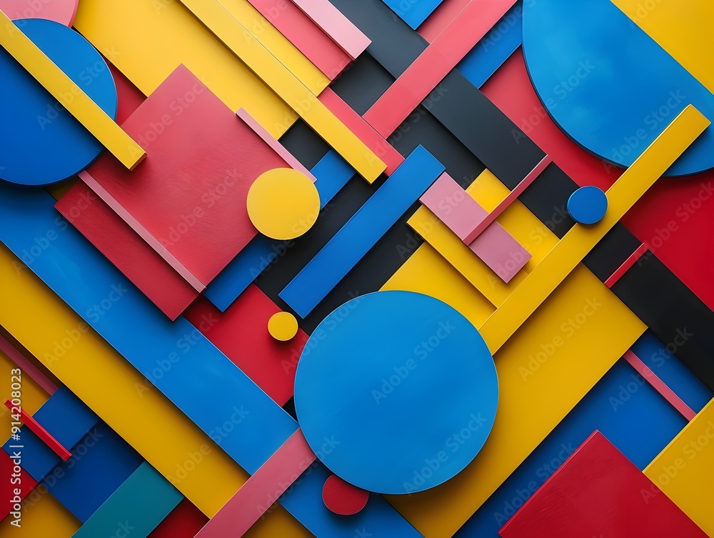 Poster vibrant abstract geometric shapes in bold colors creating a modern dynamic backdrop
