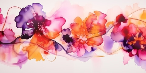 Abstrakcyjne r&oacute;żowe tło - atrament alkoholowy. Jasny nowoczesny obraz - sztuka. Fale i nieregularne kształty w kwiaty	