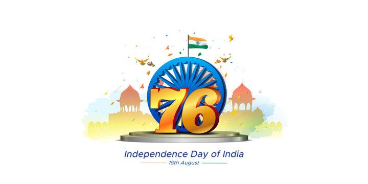 76th anniversary logo of Indian Independence Day. Celebration background.