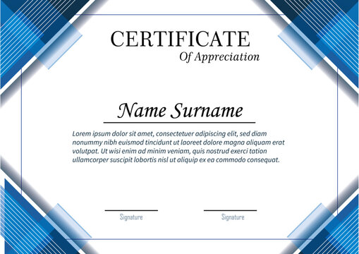 Certificate of appreciation featuring placeholders for a name and signatures