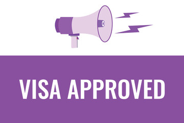 visa approved button, banner, label, template for website. visa approved text with colorful megaphone icon
