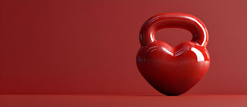 A vibrant red heart-shaped kettlebell on a matching backdrop, symbolizing love for fitness and health.