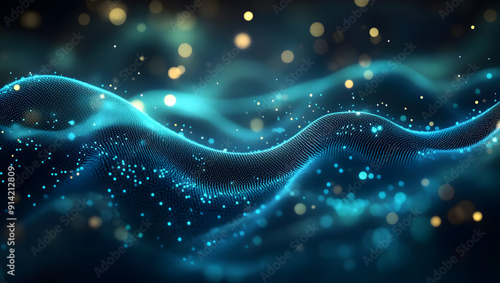 Poster abstract digital waves with glimmering lights create a mesmerizing ocean of color and movement, idea