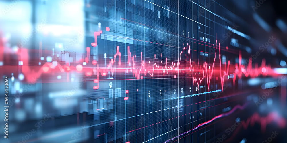 Poster abstract visualization of a digital heartbeat line with vibrant colors representing data and technol