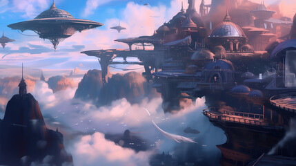 Futuristic Floating Cityscape in the Clouds