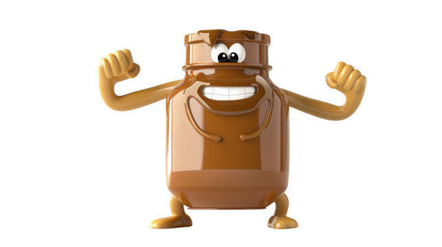 recommend clip art: Cartoon character jar of peanut butter with muscles on transparent background