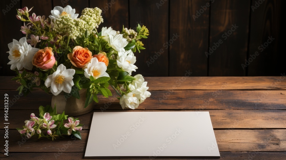 Sticker Floral Arrangement on Wooden Table