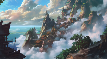 Cliffside Village with Misty Ocean View