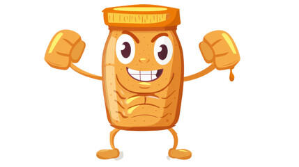 Cartoon character jar of peanut butter with muscles on transparent background