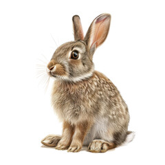 Obraz premium A cute brown rabbit sitting calmly with soft fur and attentive ears, perfect for nature or animal-themed projects. PNG transparent background.