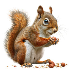 A cute squirrel holding a nut, perfect for nature and wildlife themes. Ideal for educational and illustrative purposes. PNG transparent background.