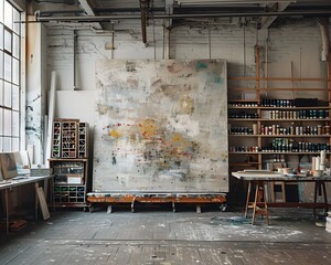 Obraz premium Vibrant Studio Filled with Canvases Paints and Creative Brushstrokes