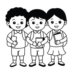 Single Line Art Coloring Page for Kids - Back to School Vector Illustration