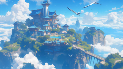 Majestic Cliffside Village with Floating Architecture