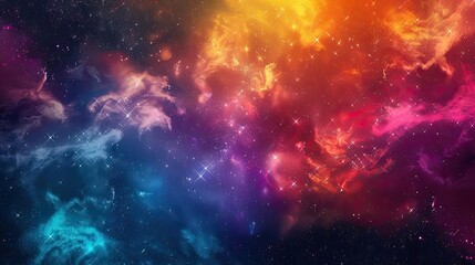 Naklejka premium Vibrant cosmic scene filled with swirling nebulae and stars, capturing the beauty of the universe in breathtaking colors.