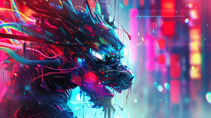 Cyberpunk futuristic dragon digital art fantasy
