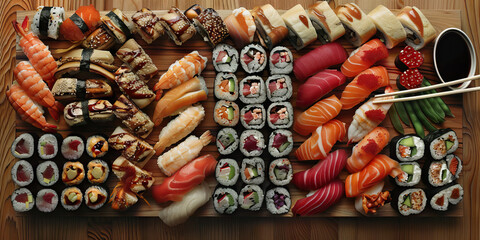 Chopstick Technique: A deftly arranged assortment of food on a wooden board, artfully presented with chopsticks.