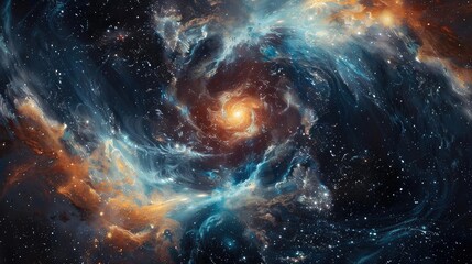 Obraz premium A stunning cosmic swirl of color and light, showcasing the beauty of the universe and the dance of galaxies in deep space.