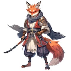 Anime Fox Warrior. AI generated art illustration.