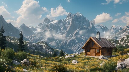 Cabin in the Mountains, a Scenic View