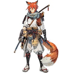 Anime Fox Warrior. AI generated art illustration.