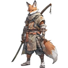 Obraz premium Anime Fox Warrior. AI generated art illustration.